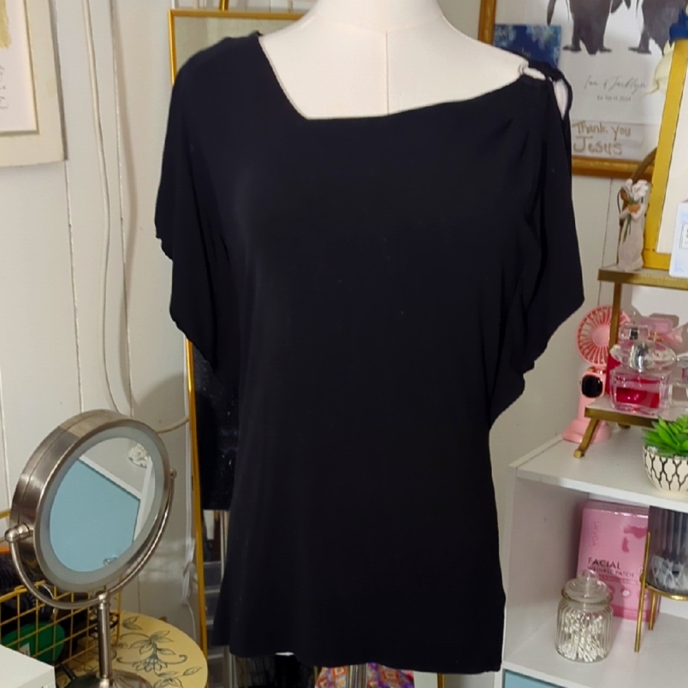 White House Black Market Black Asymmetrical Blouse